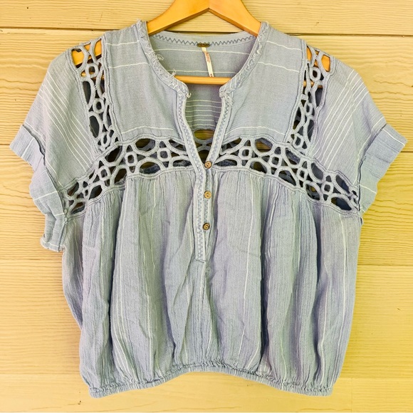 Free People Tops - Free People Cropped Blouse Medium Indigo periwinkle blue Top freepeople